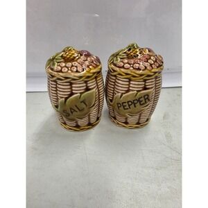 Vintage Tilso Japan Ceramic Fruit Basket Salt and Pepper Shakers Set Brown